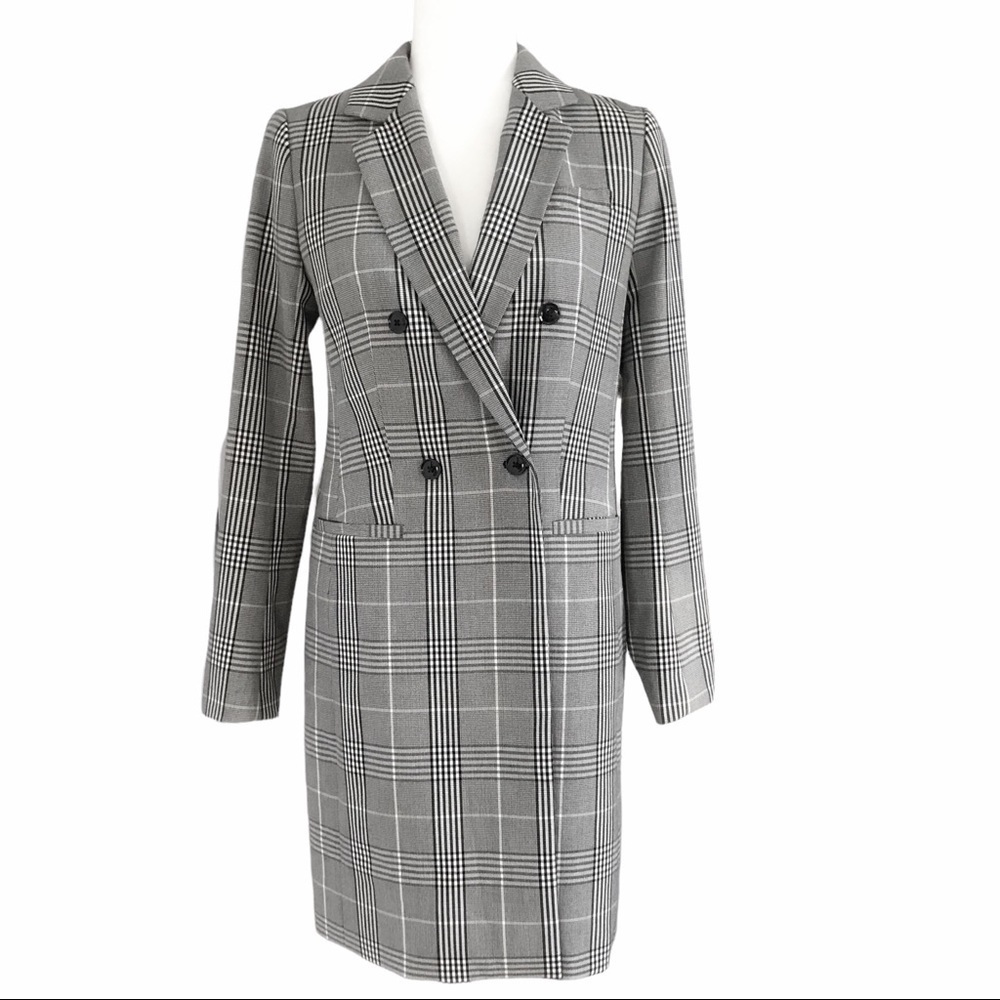 Banana Republic Double-Breasted Gray Plaid Women's Blazer